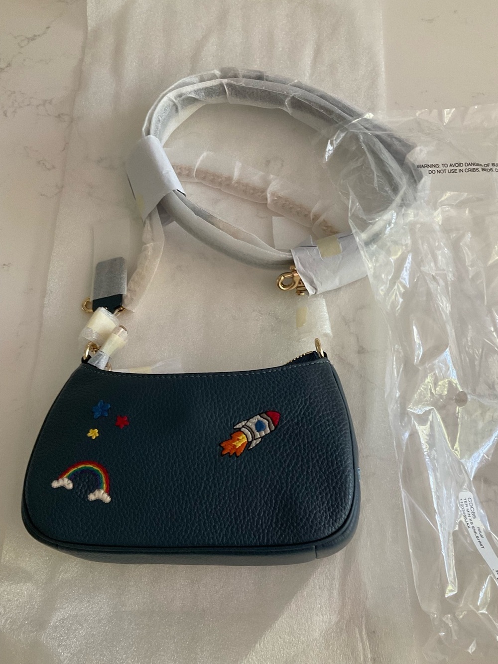 NWT Coach Teri Mini Crossbody Navy Mushroom Rainbow Embroidered Bag CDC86 - Picture 3 of 5